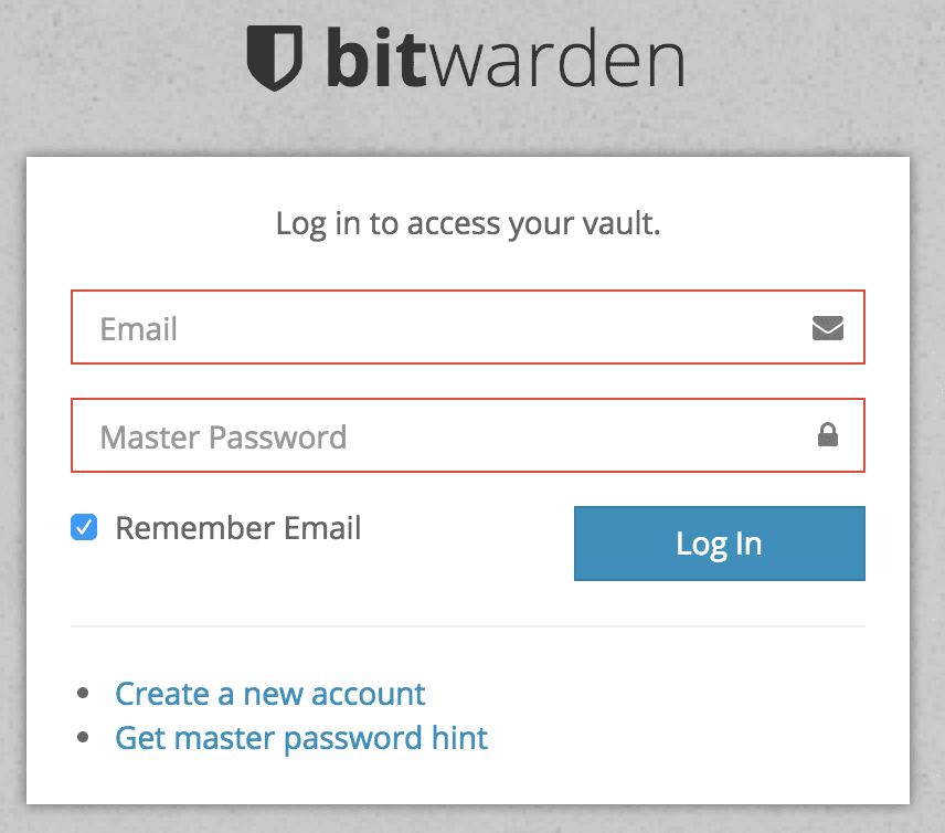 Bitwarden web vault 登录页面